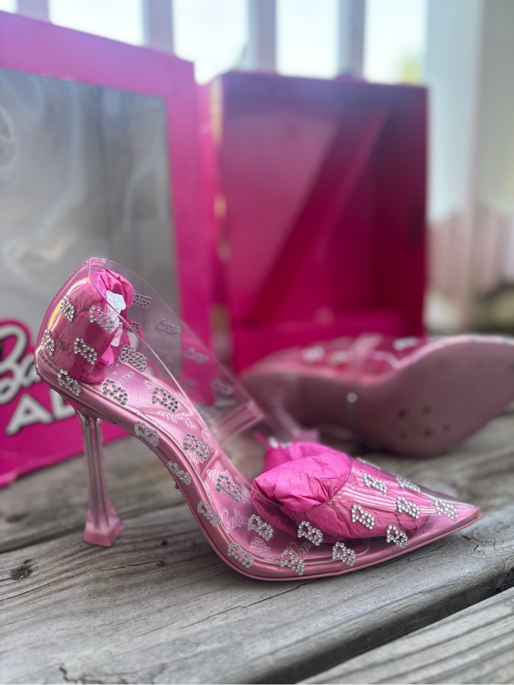 ALDO X Barbie Barbietessy Stessy Clear Pink Heeled Shoes 7.5 NWT - Picture 8 of 13